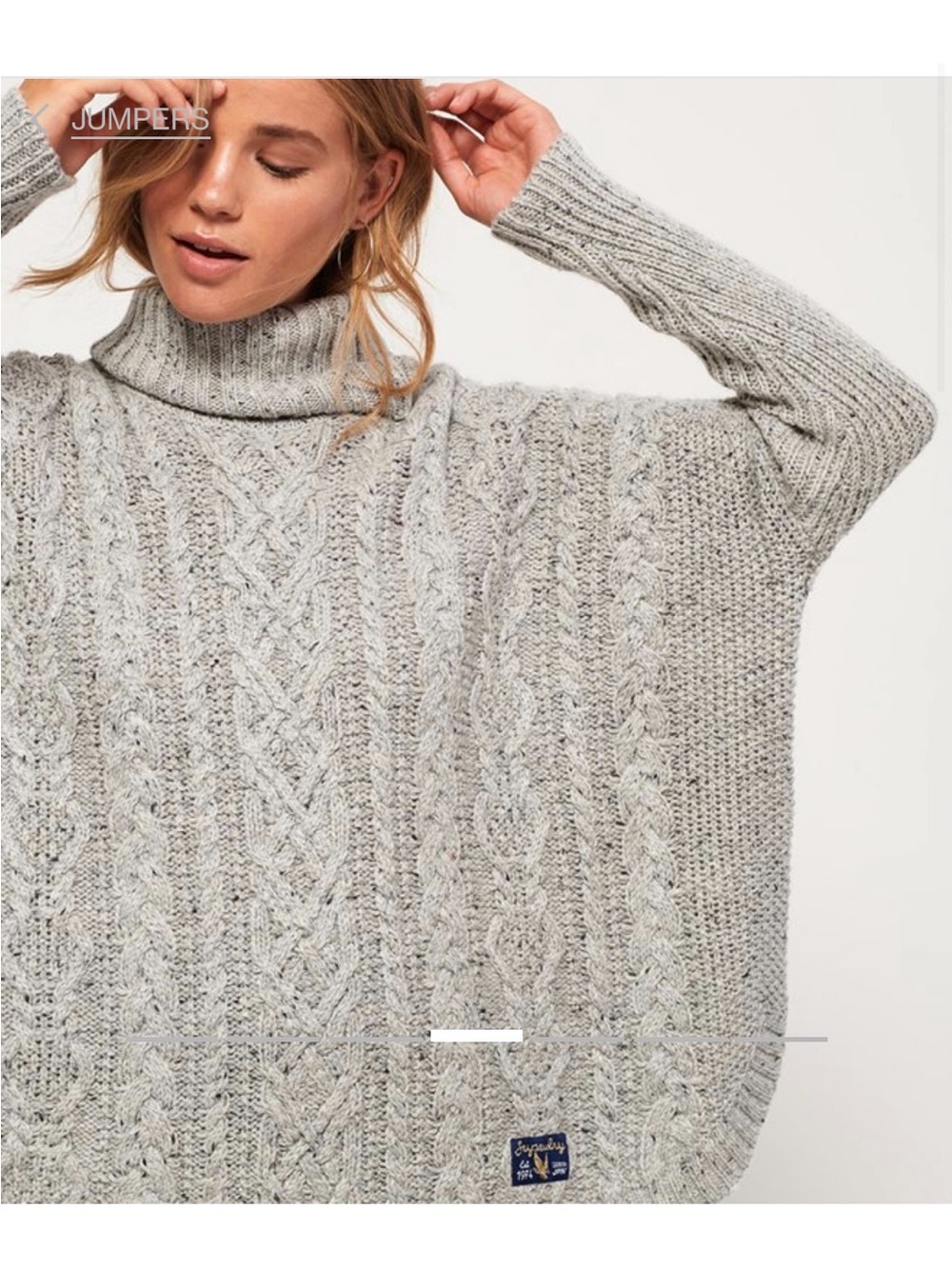 Superdry Heritage Grey Cable Knit Turtleneck Poncho Sweater – US 10